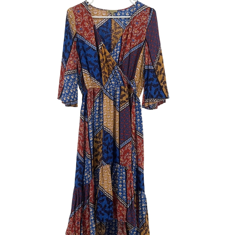 Democracy Maxi Dress Patchwork Print‎ 3/4 Sleeve Bohemian Style Size S - Picture 2 of 8